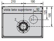 Dimensioni ed ingombro Legenda: 1- Scarico 2 -Aspirazione per sistema