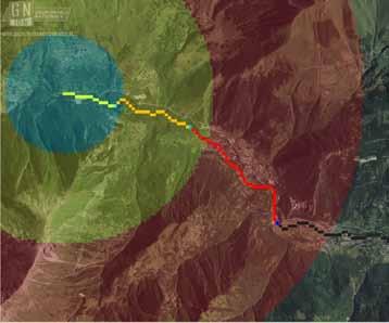 costruzione del potenziale idroelettrico nei bacini campione Figura 46: Buffer (metrica polare) e possibili punti di recapito in metrica curvilinea Figura 47: Rappresentazione