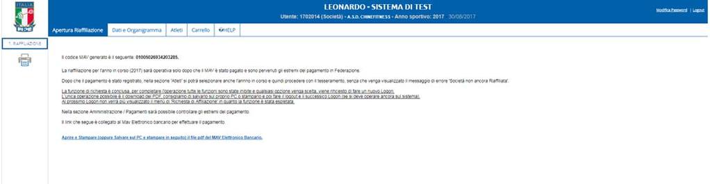 In questo caso diviene obbligatorio il caricamento del file S1/2 e del Verbale di Assemblea che riporti le variazioni richieste alla Sede della Palestra e/o alla Sede Legale e/o al Consiglio