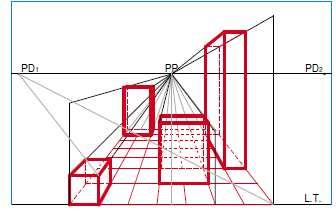 Applicazione Si procederà elevando dal piano geometrale, in cui è stata precedentemente rappresentata la griglia prospettica di maglia quadrata,