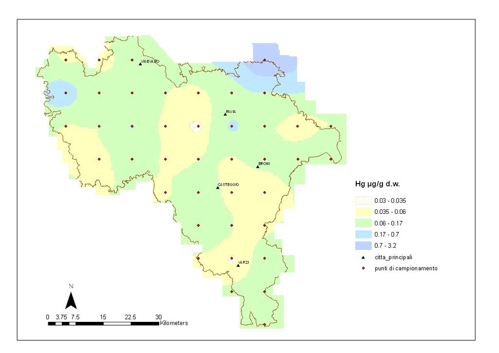 MERCURIO x = 0,08 μg/g; min = 0,03; max = 0,34