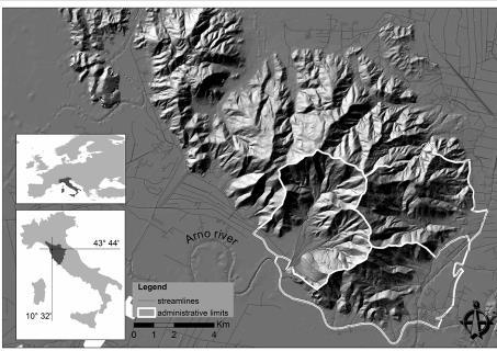 Monte Pisano estensione totale: 160 Km 2 ; area indagata 62 Km 2 pendenza media 37%; oltre 80% dell