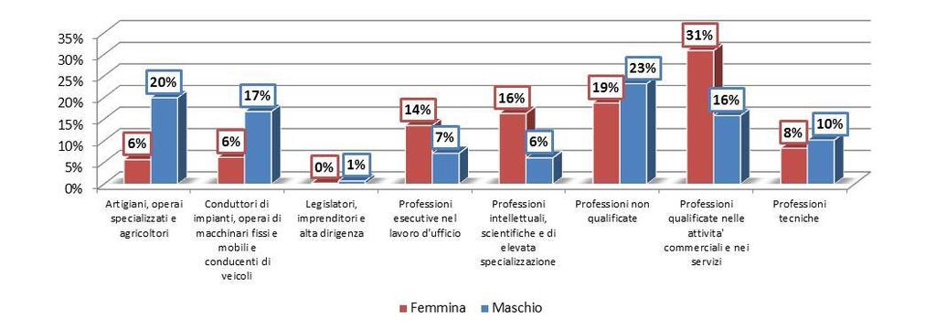 Provincia di Lecco - Focus Genere Avviamenti per professione e genere 9 Come è possibile osservare dalla Figura sottostante, il 19% degli avviamenti per il genere femminile (oltre 2.