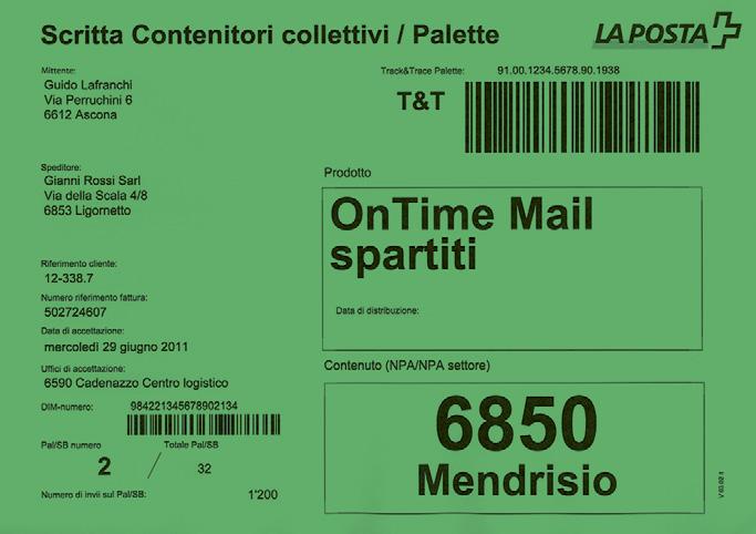 Etichettatura e codifica dei contenitori collettivi e dei pallet Preparate i contenitori collettivi e i pallet in base all attuale piano dei numeri Raggruppamento: in primo luogo secondo i