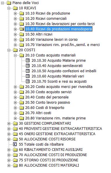 Piano delle voci Il Piano delle Voci è un elenco ordinato di voci che classifica i costi in base