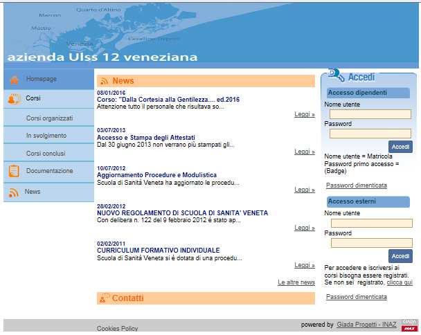 Una volta entrati nel portale, ci si trova di fronte alla possibilità di accedere ad alcune informazioni utili ed immediate.