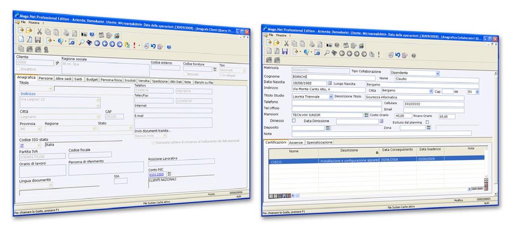 Anagrafiche I collaboratori sono rappresentati sia da dipendenti/tecnici che da soggetti esterni all azienda che eseguono interventi per manutenzione/assistenza.