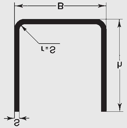 angolari profilo U a freddo SPESSORE IN mm DIMENSIONI 0,8 1 1,2 1,5 2 2,5 3 3,5 4 Bxh PESO kg/ml 15 x 15 0,26 0,32 0,38 0,47 0,60 20 x 20 0,36 0,45 0,53 0,65 0,85 25 x 25 0,67 0,83 1,07 1,31