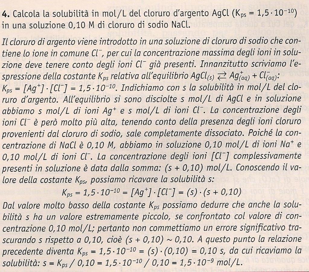 Solubilità e principio di Le Chatelier L equilibrio eterogeneo esistente in una soluzione satura di un composto ionico in acqua è soggetto alle leggi generali dell equilibrio