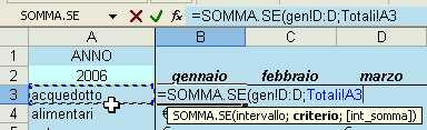 SE sulla cella B3 Per inserire la funzione SOMMA.