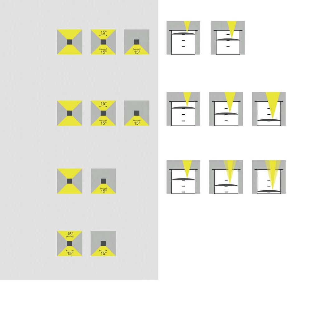 ten VERSIONI e dispositivo focale VERSIONS and focal device Gli apparecchi della serie Ten sono disponibili in quattro versioni, con emissione di luce bi-direzionale o mono-direzionale.