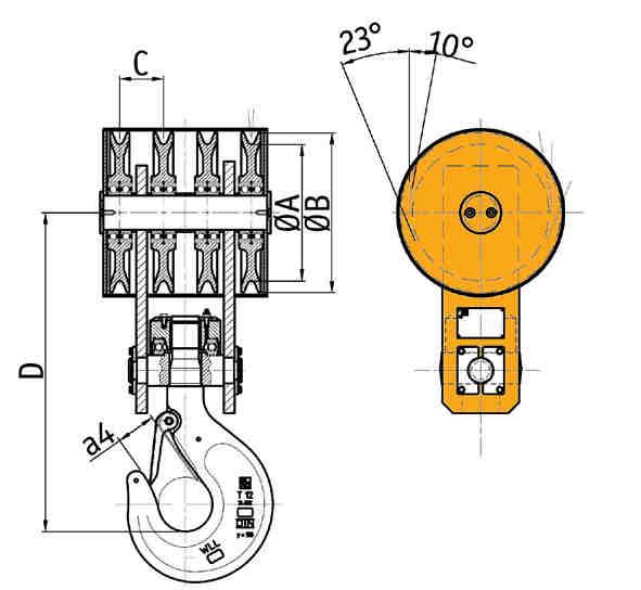 Wire rope fiings ozzello serie pesane ipo 1HG a 4 pulegge 1HG ype four sheaves overhead craneblock OZZELLI PER GRU PONTE 4 PULEGGE 4 SHEVES OVERHE RNELOKS RHE I FUNE I IIO E ESSORI WIRE ROPE SLINGS N