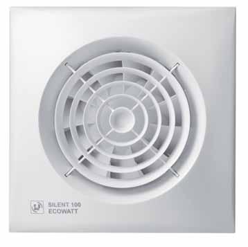 Serie SILENT-1 ECOWATT Ventilatori elicoidali a basso livello sonoro, dotato di serranda antiritorno, spia luminosa di funzionamento, portata di circa 95 m 3 /h, motore Brushless in corrente