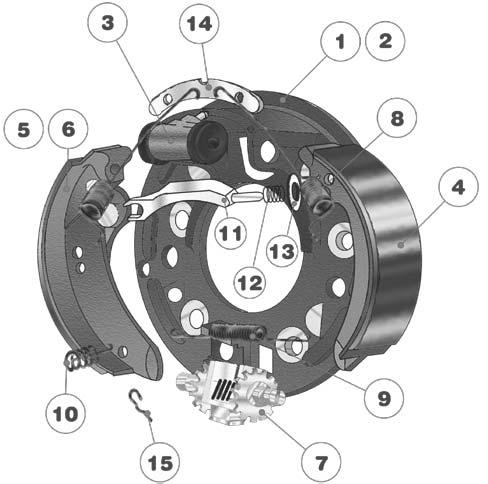 Brake shown on the picture MF206 MOZZO 85 - HUB 85 MF207 Freno completo dx - Brake assembly rh MF208 Freno completo sx - Brake assembly lh PTC38 Piatto portaceppi dx foro int. 85mm Plate rh int.