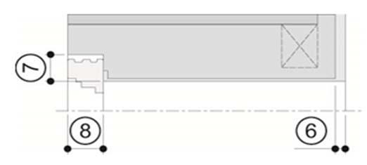 del piano di battuta dal supporto FB = Larghezza predefinita FH = Altezza predefinita ALB = Larghezza luce architettonica ALH = Altezza luce architettonica 1 = parete (max. 65