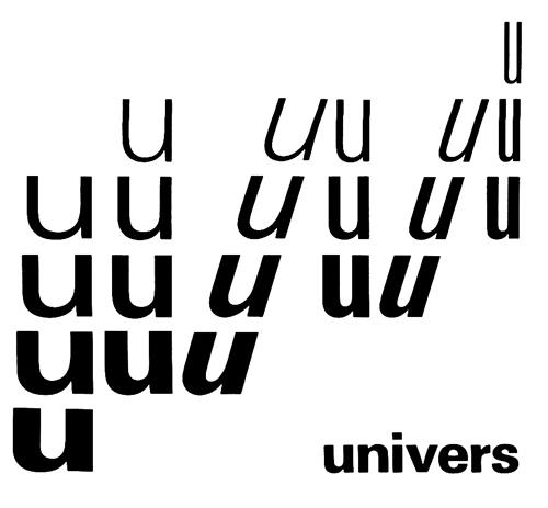 Tavola sinottica di Adrian Frutiger per il carattere Univers. Al centro l Univers 55, il carattere standard.