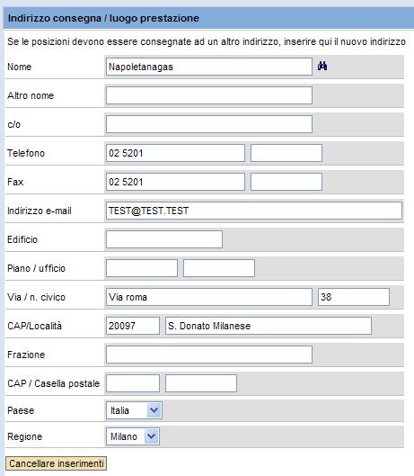 Creazione Shopping Basket Parametrizzazione per posizione Indirizzo di