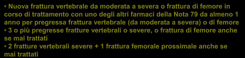 anche se mai trattati 2 fratture vertebrali severe + 1 frattura femorale prossimale anche se mai trattati RIMBORSO (nota 79) con piano terapeutico della durata di 6 mesi