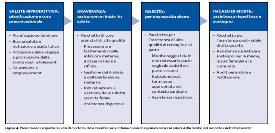 tabella sottostante, rappresenta un possibile continuum di azioni che può migliorare la salute e la sopravvivenza della madre e del neonato anche nei paesi sviluppati 33.