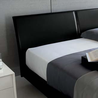 BAHAMA BED, BEDHEAD AND FRAME COVERED IN BLACK LEATHER W 219 D 173 H 90.