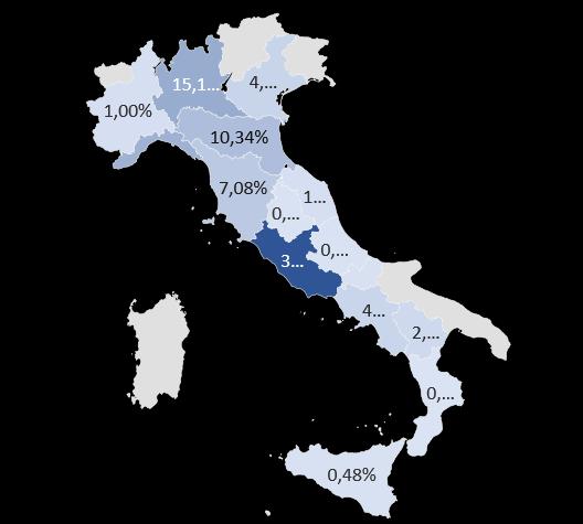 Ricoveri extra regionali L 89,0% dei ricoveri fuori Regione si concentra in 6 Regioni LAZIO (38,8%) LOMBARDIA (15,2%) LIGURIA (13,4%)