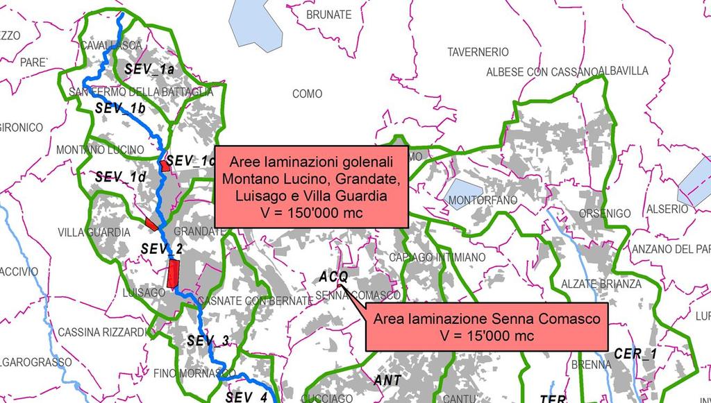 T. SEVESO aggiornamento assetto di progetto A seguito degli eventi di piena del 2014, alcuni comuni posti nella porzione più settentrionale del bacino del Seveso hanno presentato delle proposte di