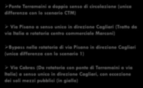 Scenario 2 Via Cabras Ponte di Terramaini Via Porto botte Via Caracalla Ponte Terramaini a doppio senso di circolazione (unica