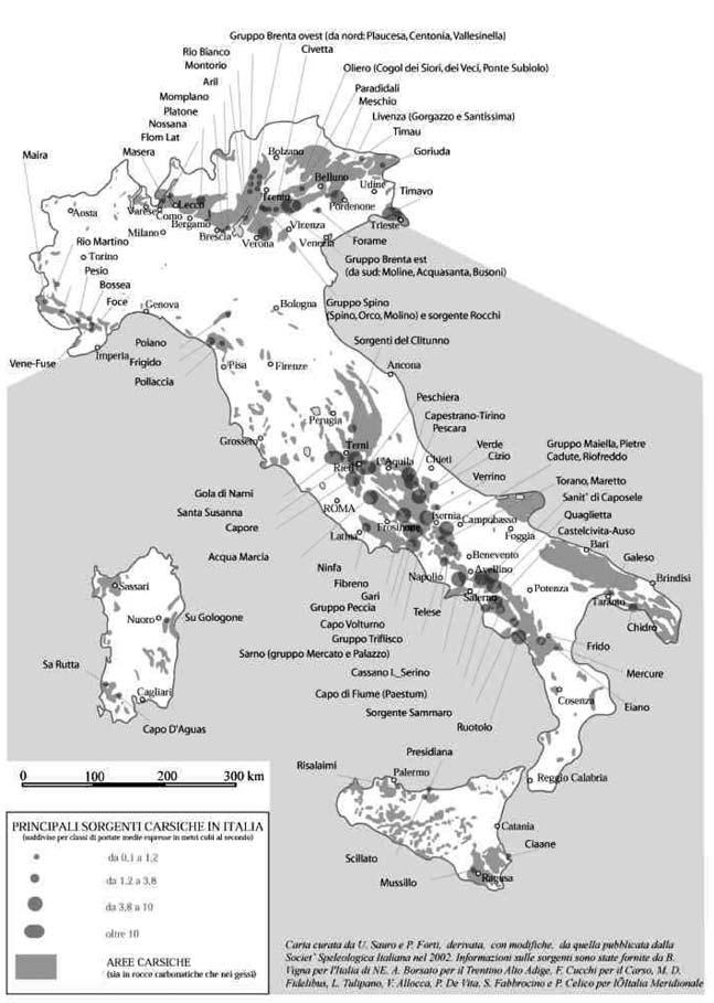 328 Fig. 1 Carta delle sorgenti e delle aree carsiche italiane. Per gentile concessione dei professori U. Sauro e P.