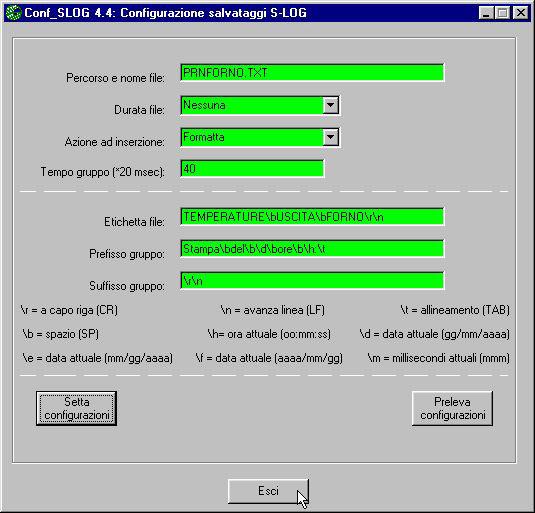 ITALIAN TECHNOLOGY grifo B6) Impostare i dati relativi ai salvataggi che la S-LOG deve effettuare sulla scheda di memoria, tramite l'opzione Configura Salvataggi.