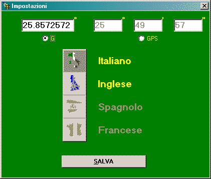 DIFFERENZIALE 5 Impostazioni Selezionando Impostazioni è possibile impostare l unità di misura degli angoli, sessadecimali o gradi-primi-secondi, nonché la lingua per l utilizzo del programma.