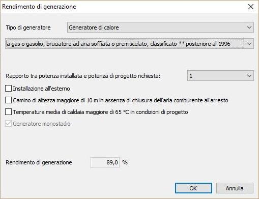 Figura 8 Valori precalcolati del rendimento di generazione Una volta prefissato il rendimento di generazione, esso si mantiene costante per qualsiasi subalterno servito dalla stessa centrale.