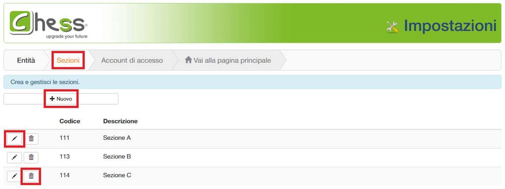 Dopo aver impostato le sezioni e gli account di accesso nelle maschere successive (e aver quindi completato la configurazione del sistema) ritornare nella maschera Entità e flaggare il pulsante "Non