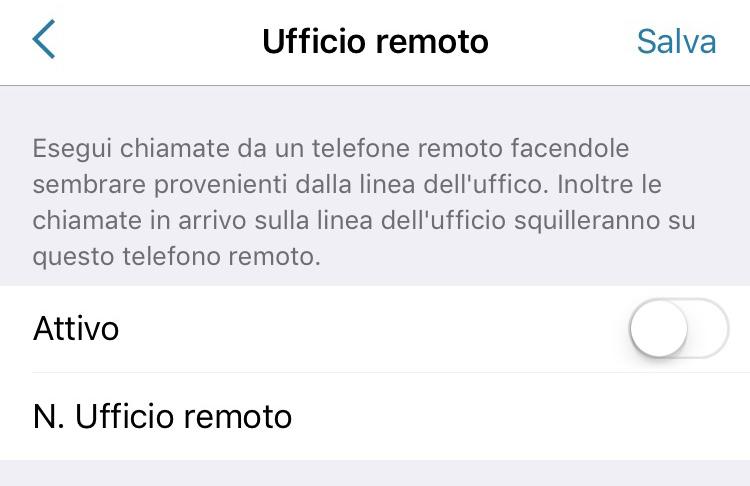 10.6 Ufficio Remoto Ufficio Remoto: per ricevere su un numero esterno all'azienda (fisso o mobile) le chiamate dirette al numero fisso Let's Co - che non squillerà - ed effettuare chiamate dal numero