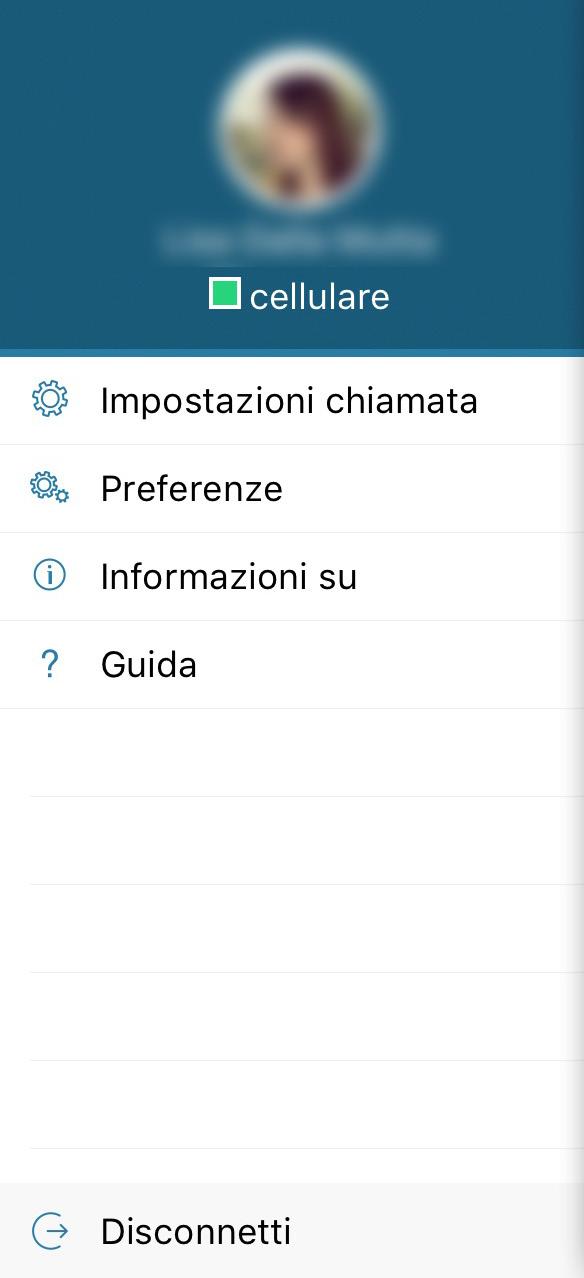 delle preferenze della Mobile App sotto descritto; Info: per visualizzare informazioni sulla Mobile App; Versione: per visualizzare la versione della Mobile App;