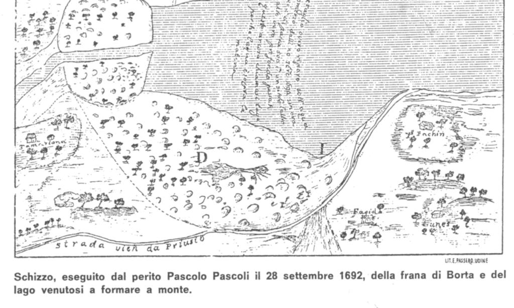 Non possediamo notizie sicure sulla data di scomparsa definitiva del lago; le carte pubblicate nel secolo diciottesimo indicano soltanto il nome del villaggio sepolto dalla frana (Borta oppure Buarta