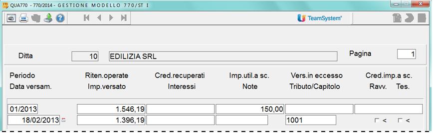 Istruzioni operative 770/2014 78/105 Esempi di compilazione del prospetto ST ed SV Prospetto ST sezione Erario Utilizzo credito