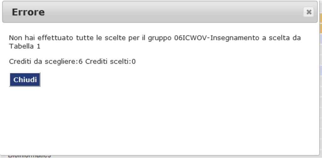 In alcuni casi è possibile non effettuare alcuna scelta, ed eliminare la stringa dell l insegnamento con codice generico.