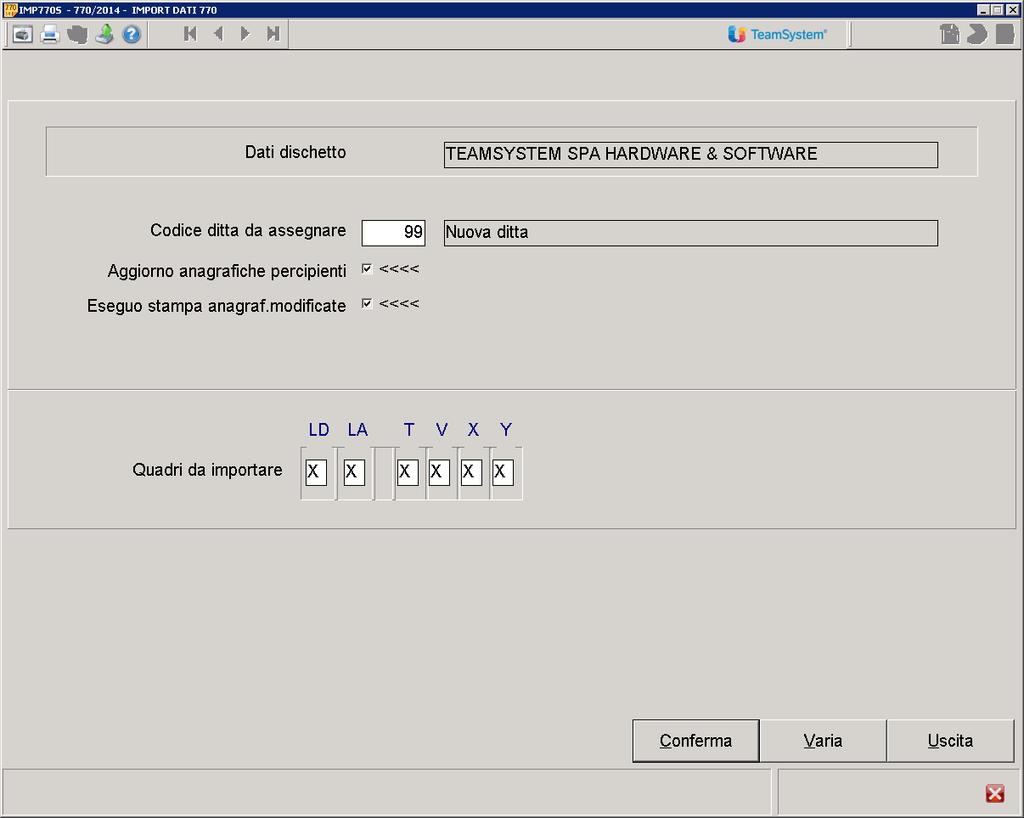 Gecom Redditi 770 Importazione dati 770 Semplificato La maschera di richiesta dati è la seguente (per ulteriori informazioni relative alla spiegazione del