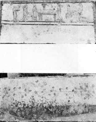 1. Paestum: pittura funeraria della tomba n. 53 (Paestum: Museo Nazionale). 2.