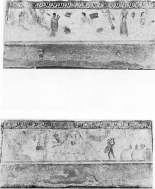 Paestum: pitture funerarie dei lati lunghi del sarcofago