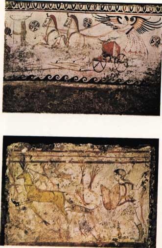 1. Paestum: pittura funeraria della tomba n. 86 (Paestum: Museo Nazionale). 2.