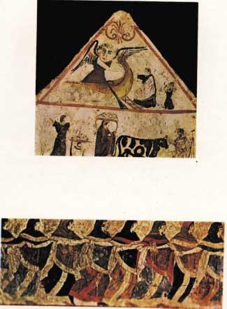 1. Paestum: pittura funeraria del lato corto del sarcofago della tomba n.
