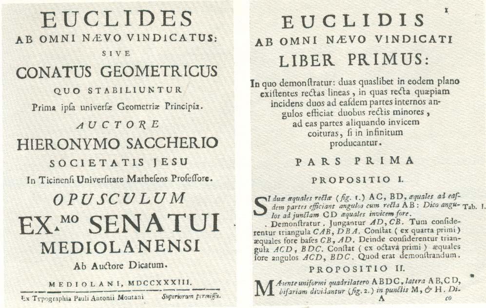22 Le geometrie non euclidee Il quinto postulato di Euclide e le geometrie non euclidee Il tentativo di dimostrare il V postulato di Euclide Frontespizio e pagina della prima edizione dell Euclides