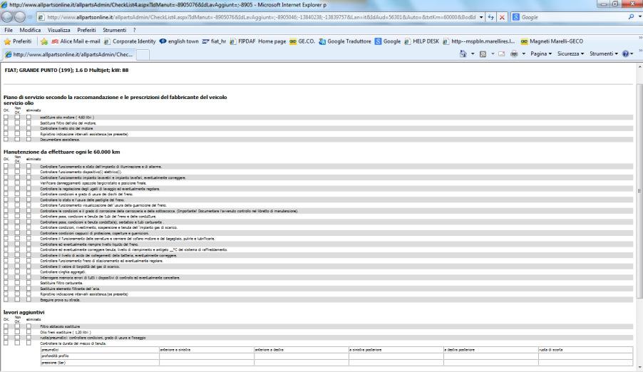 COMMESSE >> COMPILAZIONE >> TAGLIANDI >> CHECK LIST [ ] selezionando «Check-list» appaiono tutte le operazioni previste dal