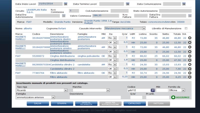 COMMESSE >> COMPILAZIONE [ ] I ricambi sono