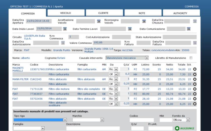 COMMESSE >> COMPILAZIONE >> MANUALE [ ] E possibile aggiungere ricambi e servizi