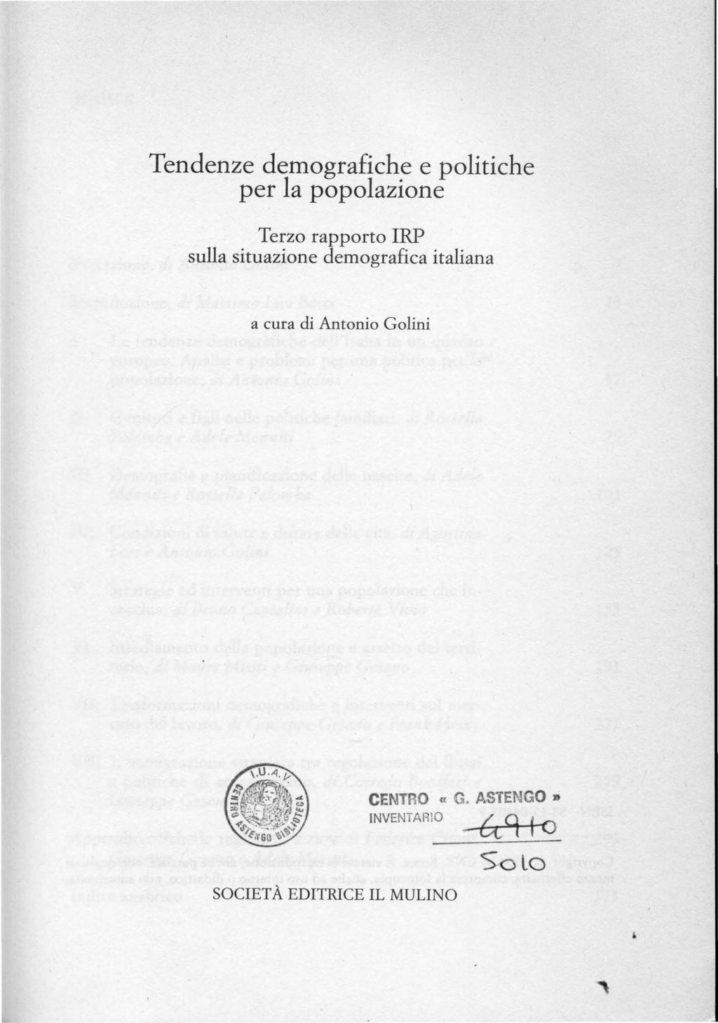 Tendenze demografiche e politiche per la popolazione Terzo rapporto IRP sulla situazione demografica