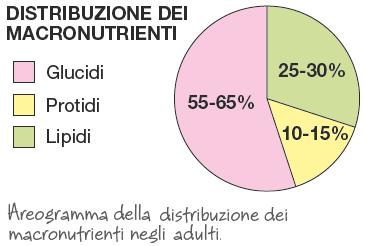 Pag. 194 Distribuzione dei nutrienti Glucidi 55-65% dell energia totale 3/4 amido e 1/4 glucidi semplici Protidi 10-15% dell energia totale 2/3 di origine vegetale + 1/3 di