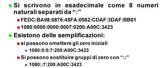 Modalità di scrittura degli indirizzi in IPv6 19 Indirizzi di Compatibilità Indirizzo compatibile con IPv4 L'indirizzo compatibile con IPv4, 0:0:0:0:0:0:w.x.y.