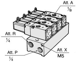 VZ00 Pilotaggio esterno Base manifold tipo 21R: Attacchi superiori Codice VV3Z 21R 0 1 aree uropa America del ord ota) Con più di stazioni, alimentare e scaricare dagli appositi attacchi su entrambi